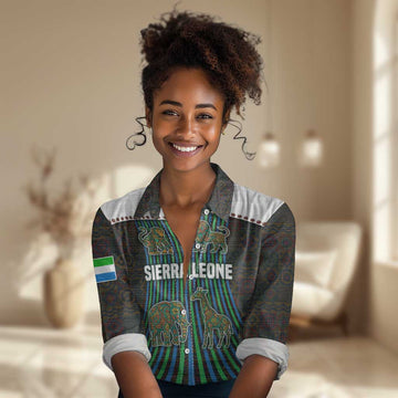 Sierra Leone Women Casual Shirt - Tribal Animal Pattern Featuring Lion Elephant Giraffe and Monkey TS04