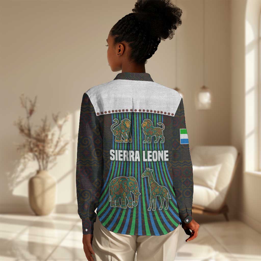 Sierra Leone Women Casual Shirt - Tribal Animal Pattern Featuring Lion Elephant Giraffe and Monkey TS04