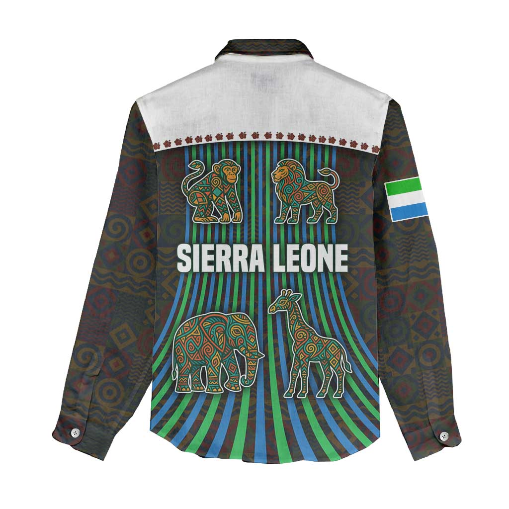 Sierra Leone Women Casual Shirt - Tribal Animal Pattern Featuring Lion Elephant Giraffe and Monkey TS04