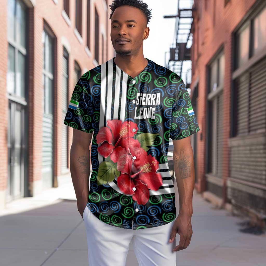 Sierra Leone Baseball Jersey Red Hibiscus Floral Design TS04