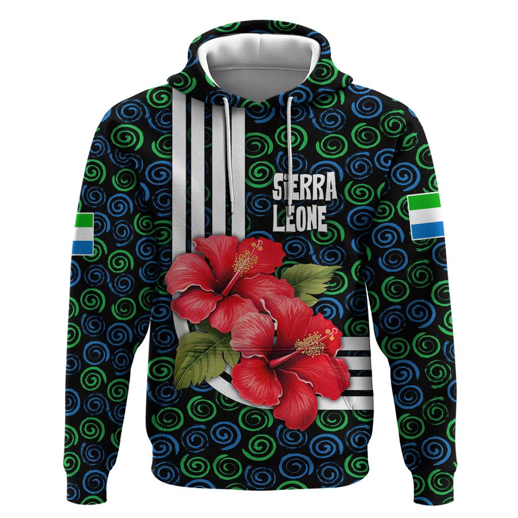 Sierra Leone Hoodie with Red Hibiscus Floral Design and Tribal Swirl Pattern TS04