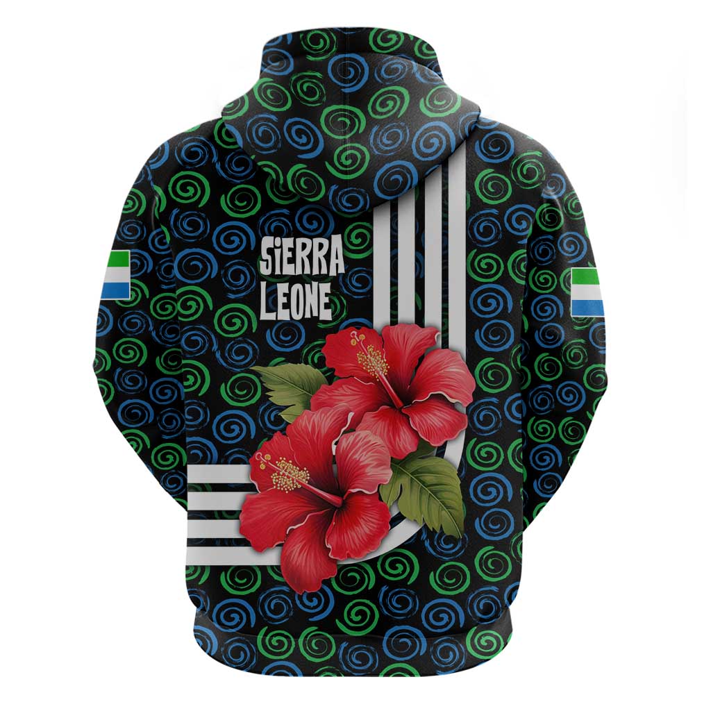 Sierra Leone Hoodie with Red Hibiscus Floral Design and Tribal Swirl Pattern TS04