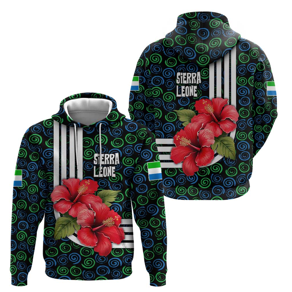 Sierra Leone Hoodie with Red Hibiscus Floral Design and Tribal Swirl Pattern TS04
