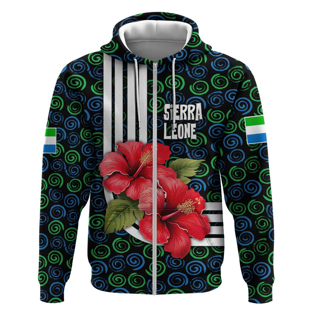 Sierra Leone Hoodie with Red Hibiscus Floral Design and Tribal Swirl Pattern TS04
