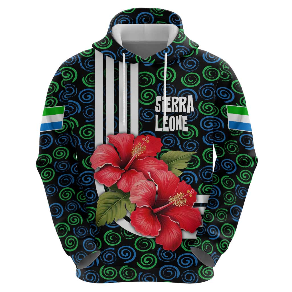 Sierra Leone Hoodie with Red Hibiscus Floral Design and Tribal Swirl Pattern TS04