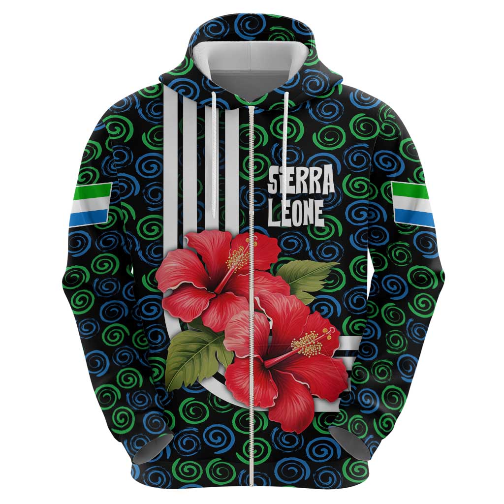 Sierra Leone Hoodie with Red Hibiscus Floral Design and Tribal Swirl Pattern TS04