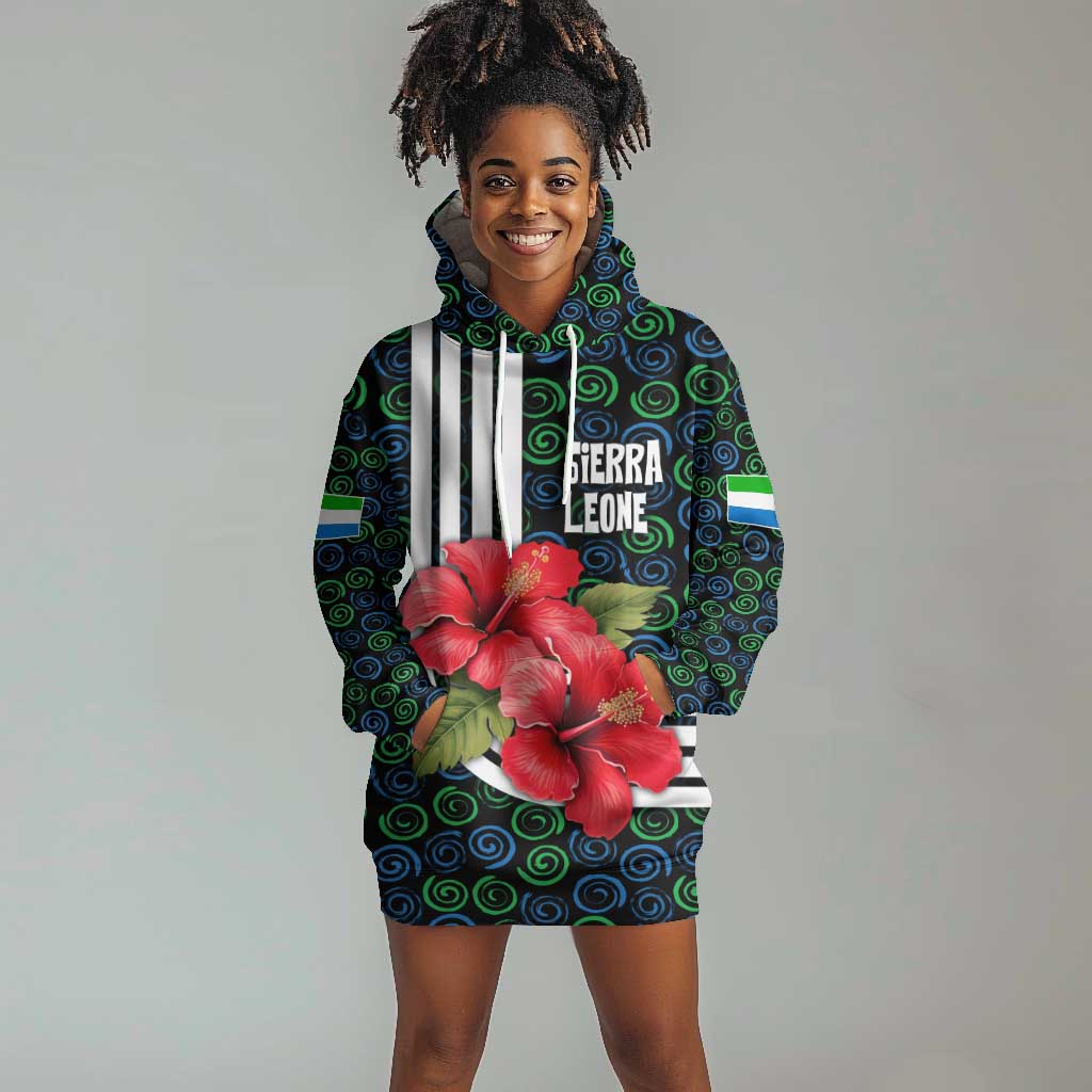 Sierra Leone Hoodie Dress Red Hibiscus Floral Design TS04