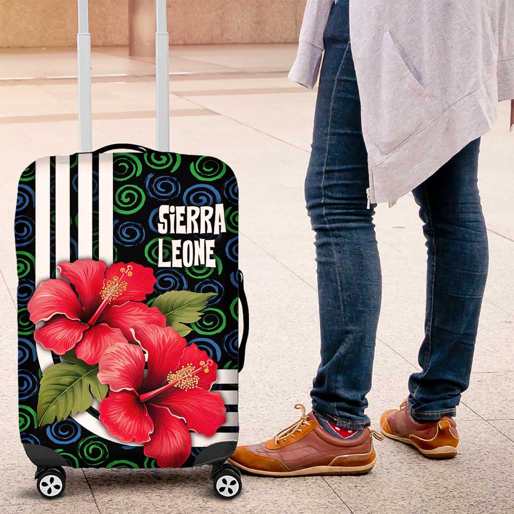 Sierra Leone Luggage Cover with Red Hibiscus Floral Design and Tribal Swirl Pattern TS04