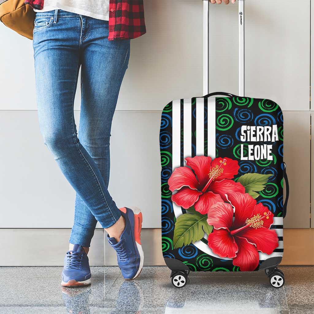 Sierra Leone Luggage Cover with Red Hibiscus Floral Design and Tribal Swirl Pattern TS04