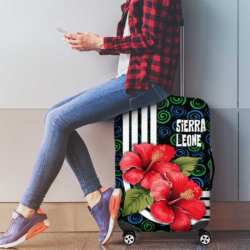 Sierra Leone Luggage Cover with Red Hibiscus Floral Design and Tribal Swirl Pattern TS04