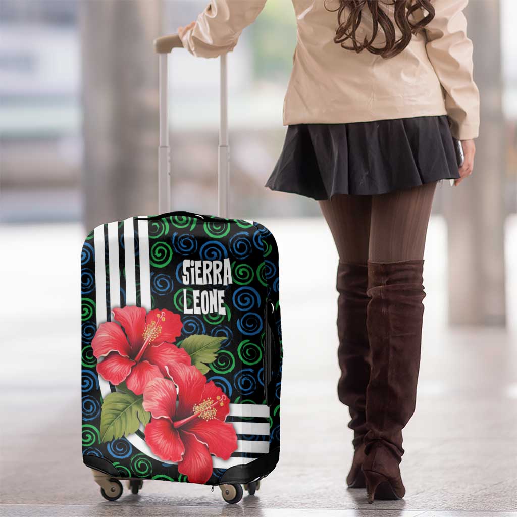 Sierra Leone Luggage Cover with Red Hibiscus Floral Design and Tribal Swirl Pattern TS04