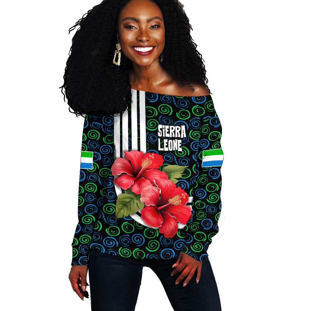 Sierra Leone Off Shoulder Sweater Red Hibiscus Floral Design TS04