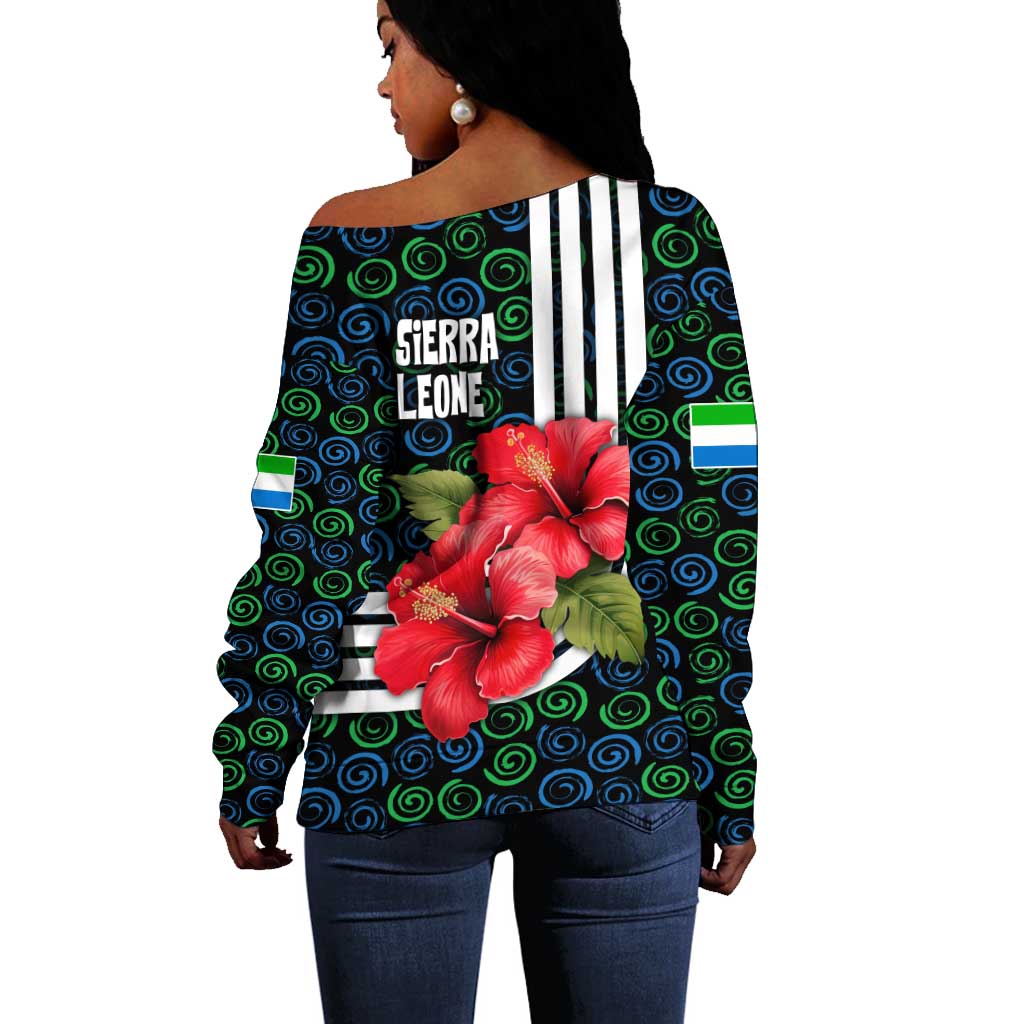 Sierra Leone Off Shoulder Sweater Red Hibiscus Floral Design TS04