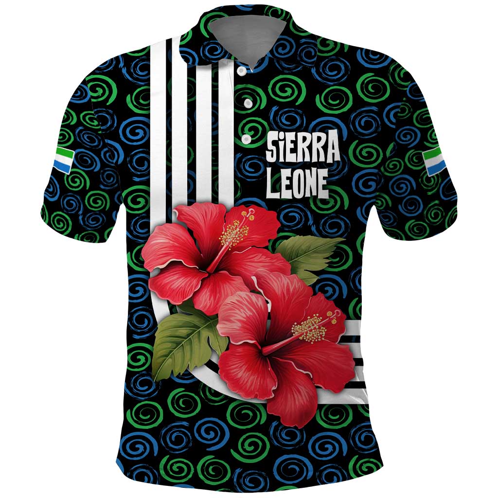 Sierra Leone Polo Shirt with Red Hibiscus Floral Design and Tribal Swirl Pattern TS04