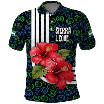 Sierra Leone Polo Shirt with Red Hibiscus Floral Design and Tribal Swirl Pattern TS04