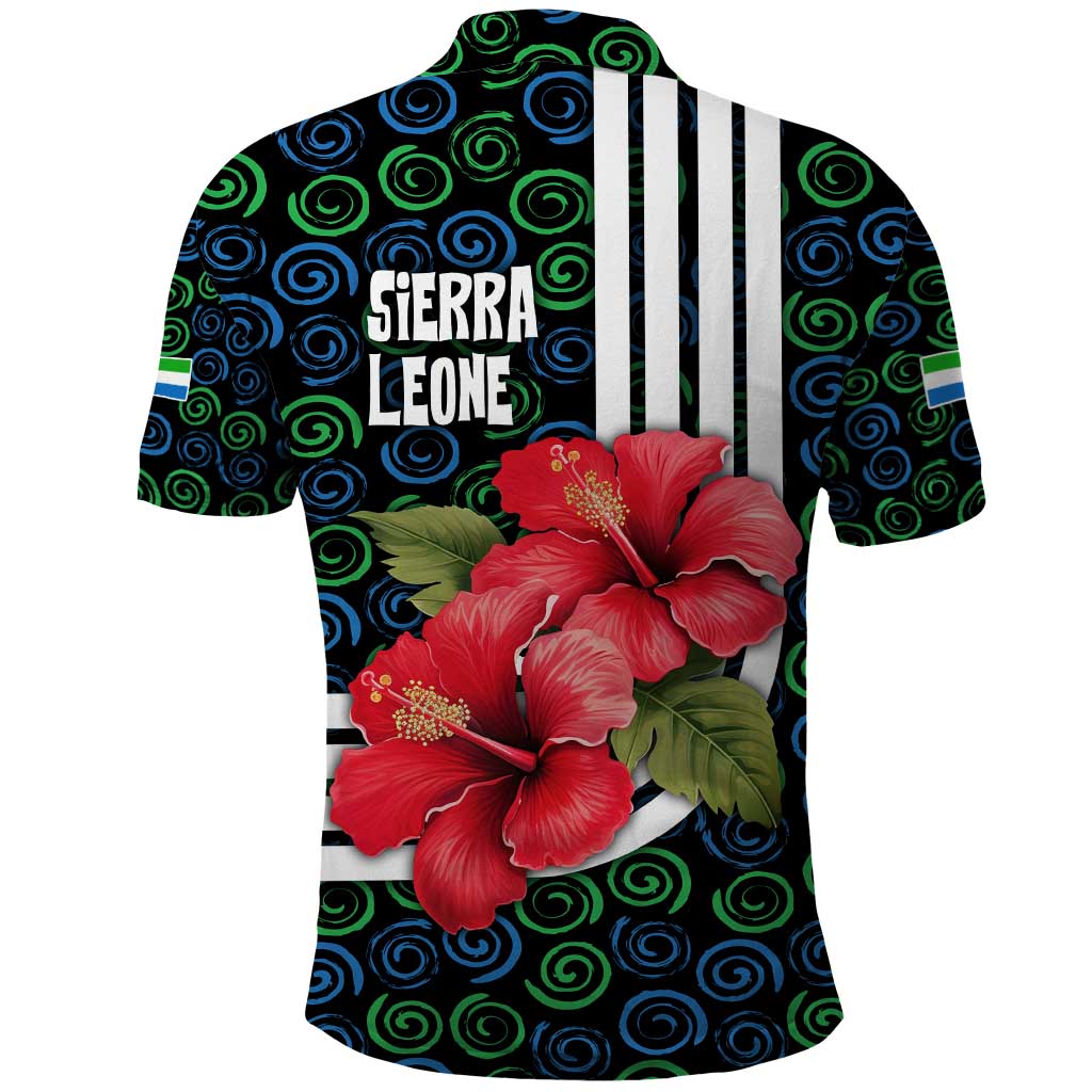 Sierra Leone Polo Shirt with Red Hibiscus Floral Design and Tribal Swirl Pattern TS04