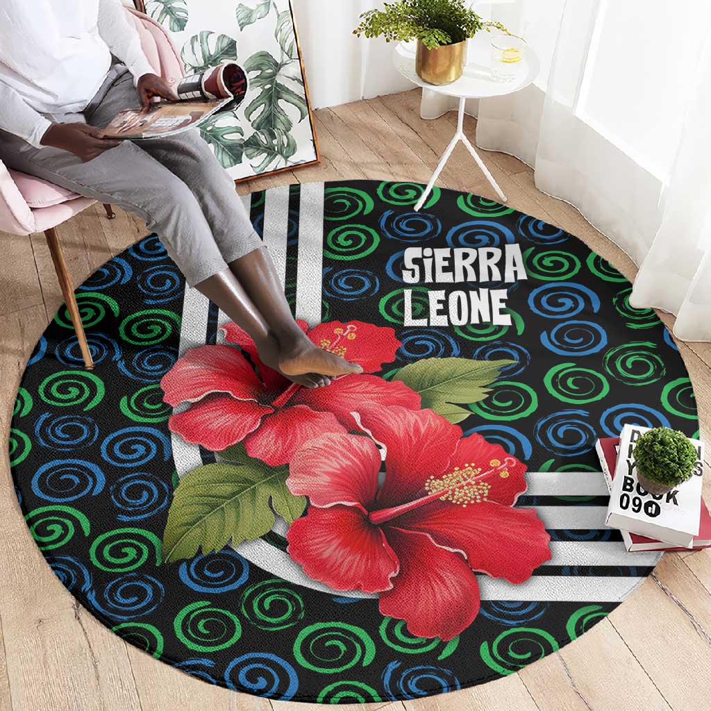 Sierra Leone Round Carpet Red Hibiscus Floral Design TS04