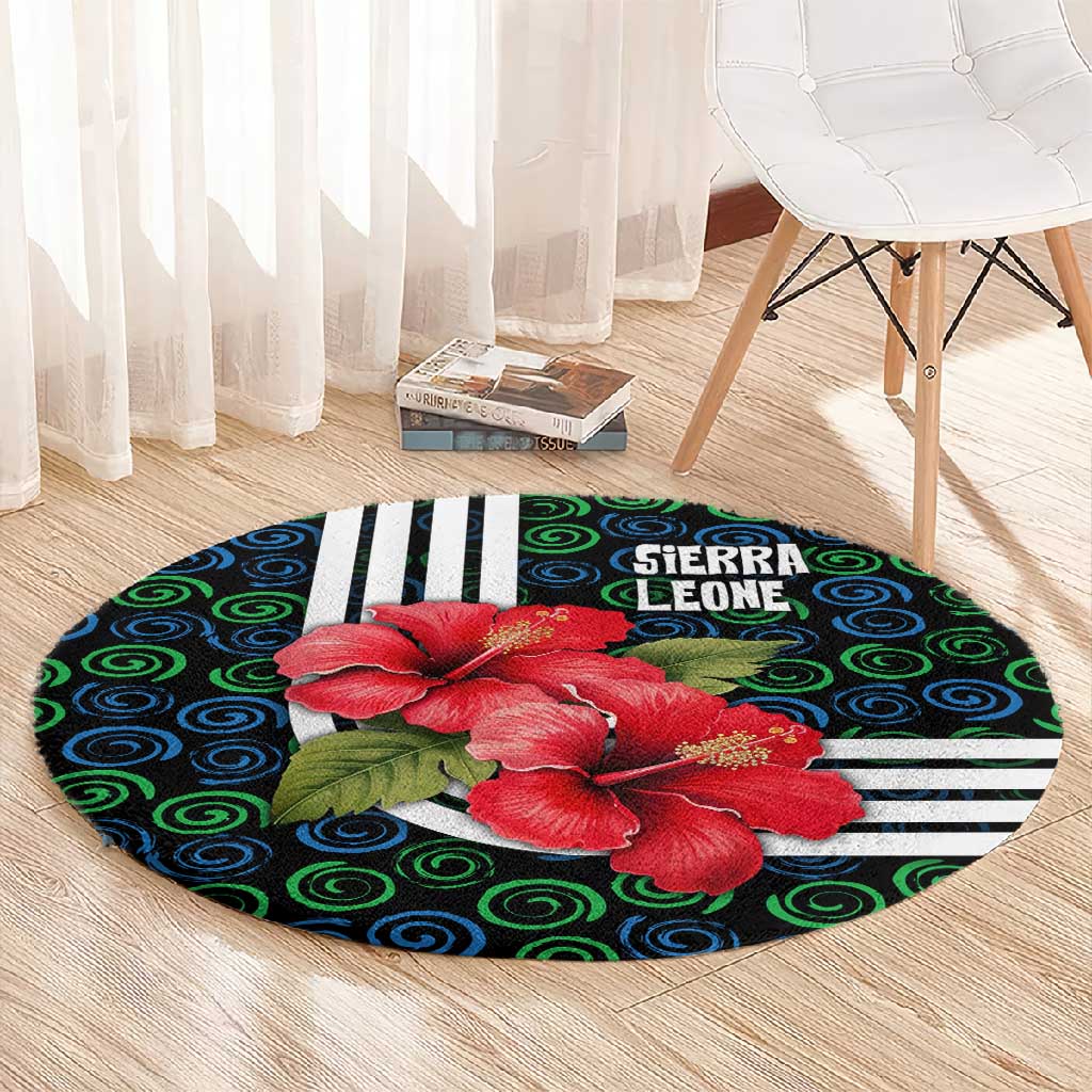 Sierra Leone Round Carpet Red Hibiscus Floral Design TS04