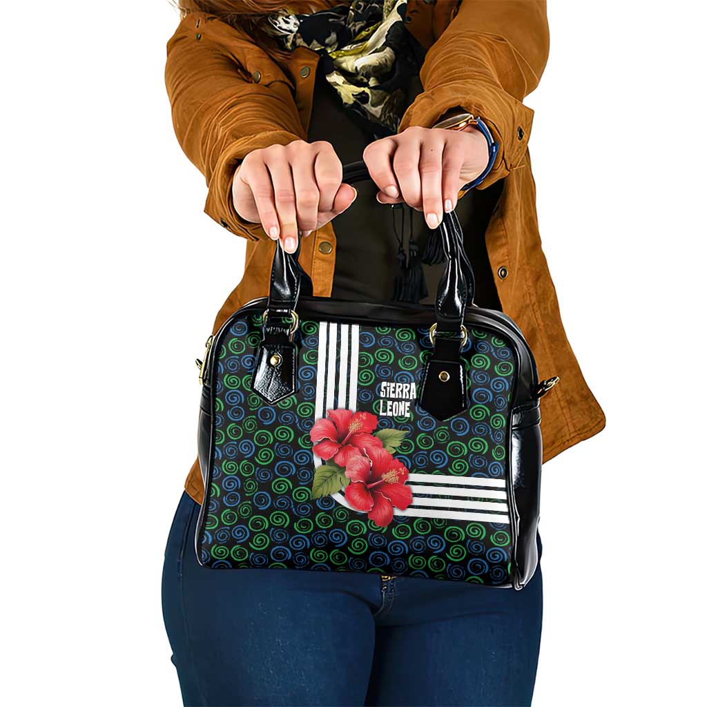 Sierra Leone Shoulder Handbag with Red Hibiscus Floral Design and Tribal Swirl Pattern TS04