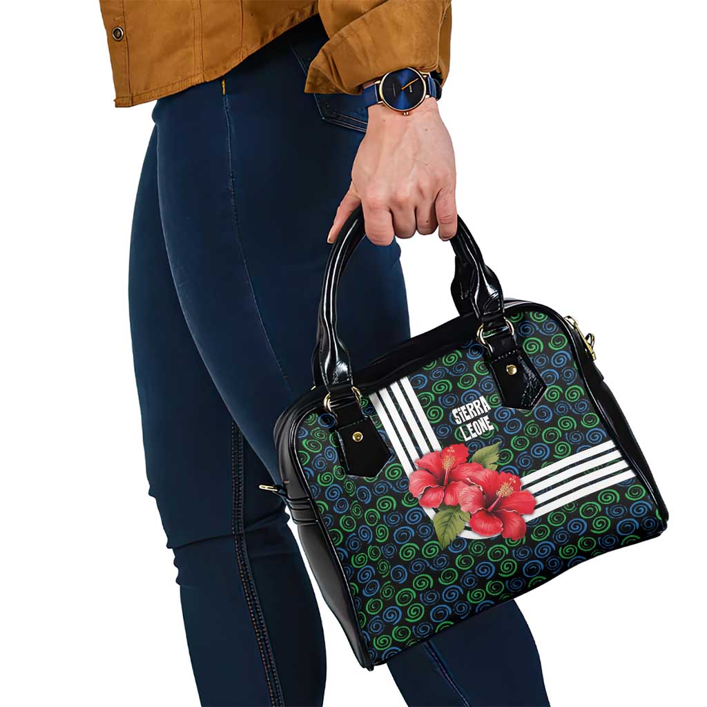 Sierra Leone Shoulder Handbag with Red Hibiscus Floral Design and Tribal Swirl Pattern TS04