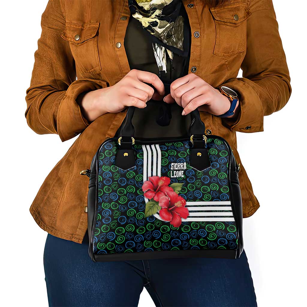 Sierra Leone Shoulder Handbag with Red Hibiscus Floral Design and Tribal Swirl Pattern TS04