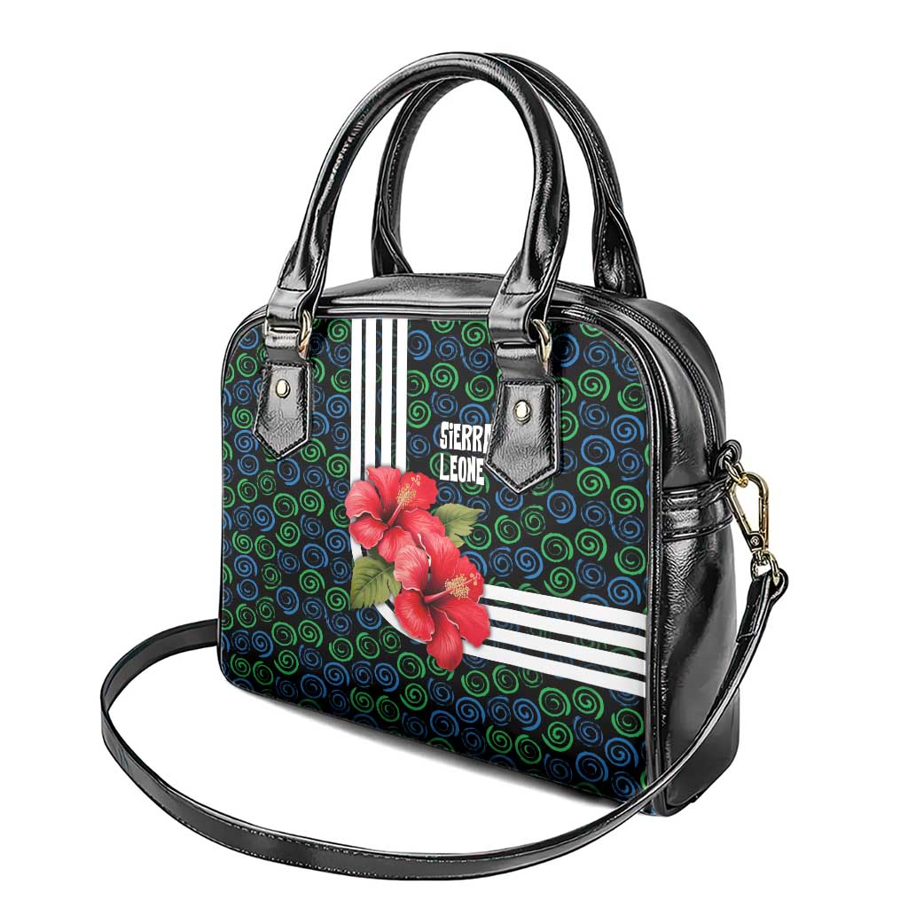 Sierra Leone Shoulder Handbag with Red Hibiscus Floral Design and Tribal Swirl Pattern TS04