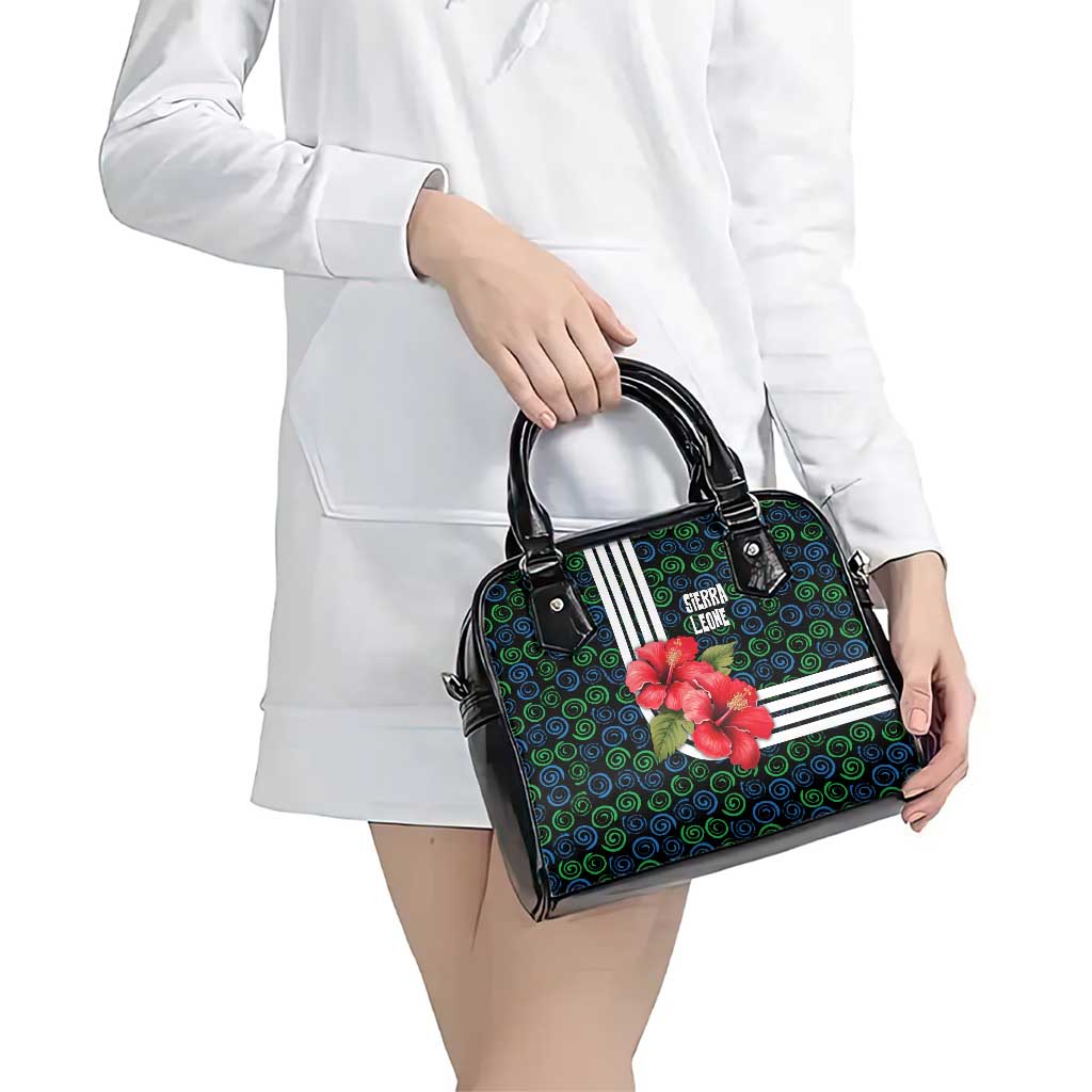 Sierra Leone Shoulder Handbag with Red Hibiscus Floral Design and Tribal Swirl Pattern TS04
