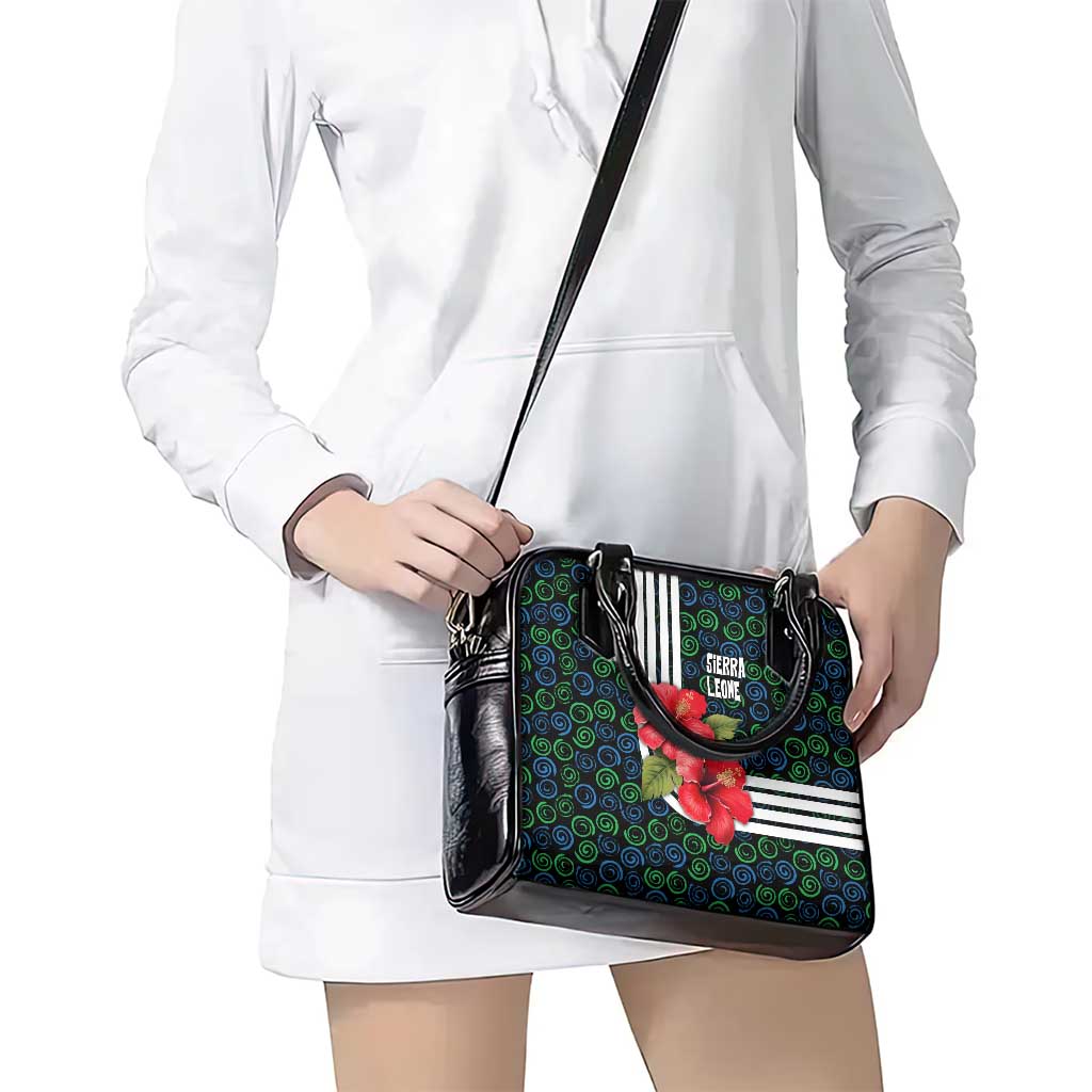 Sierra Leone Shoulder Handbag with Red Hibiscus Floral Design and Tribal Swirl Pattern TS04