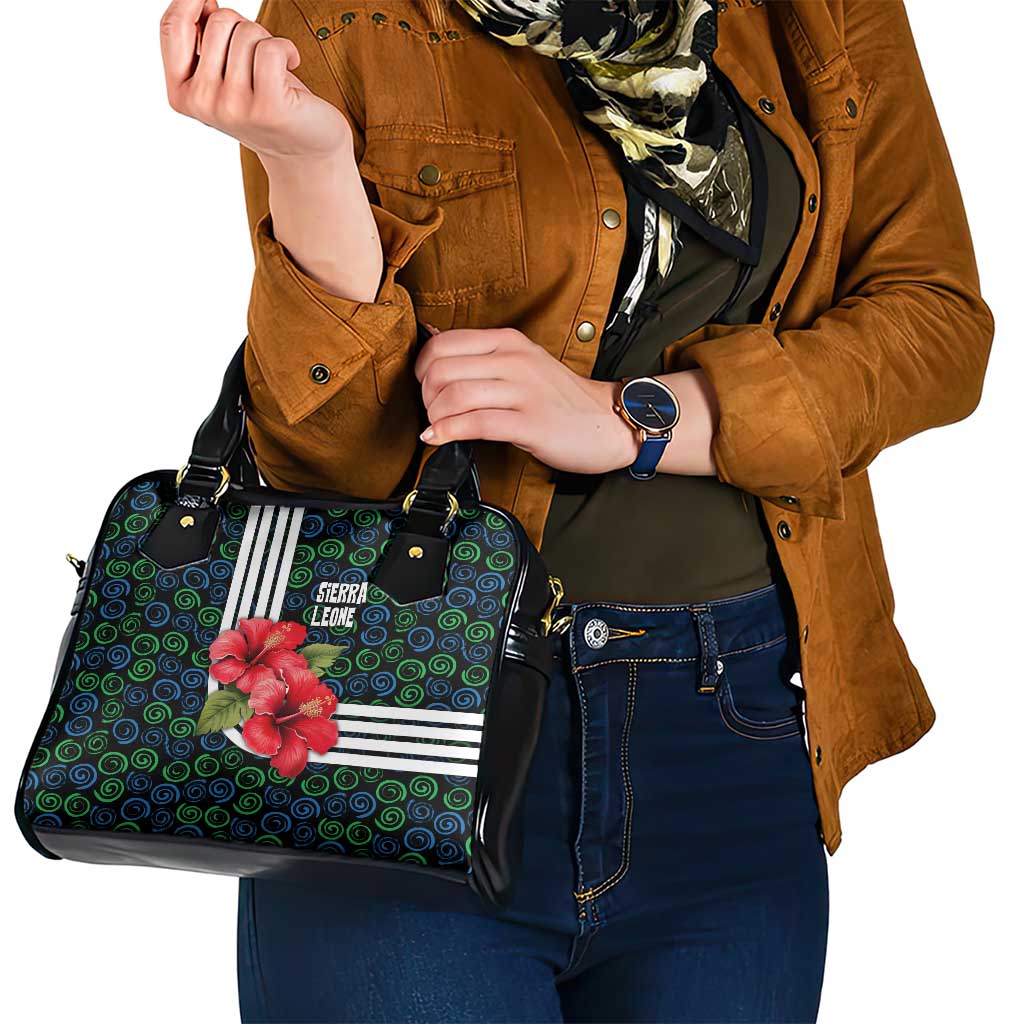 Sierra Leone Shoulder Handbag with Red Hibiscus Floral Design and Tribal Swirl Pattern TS04