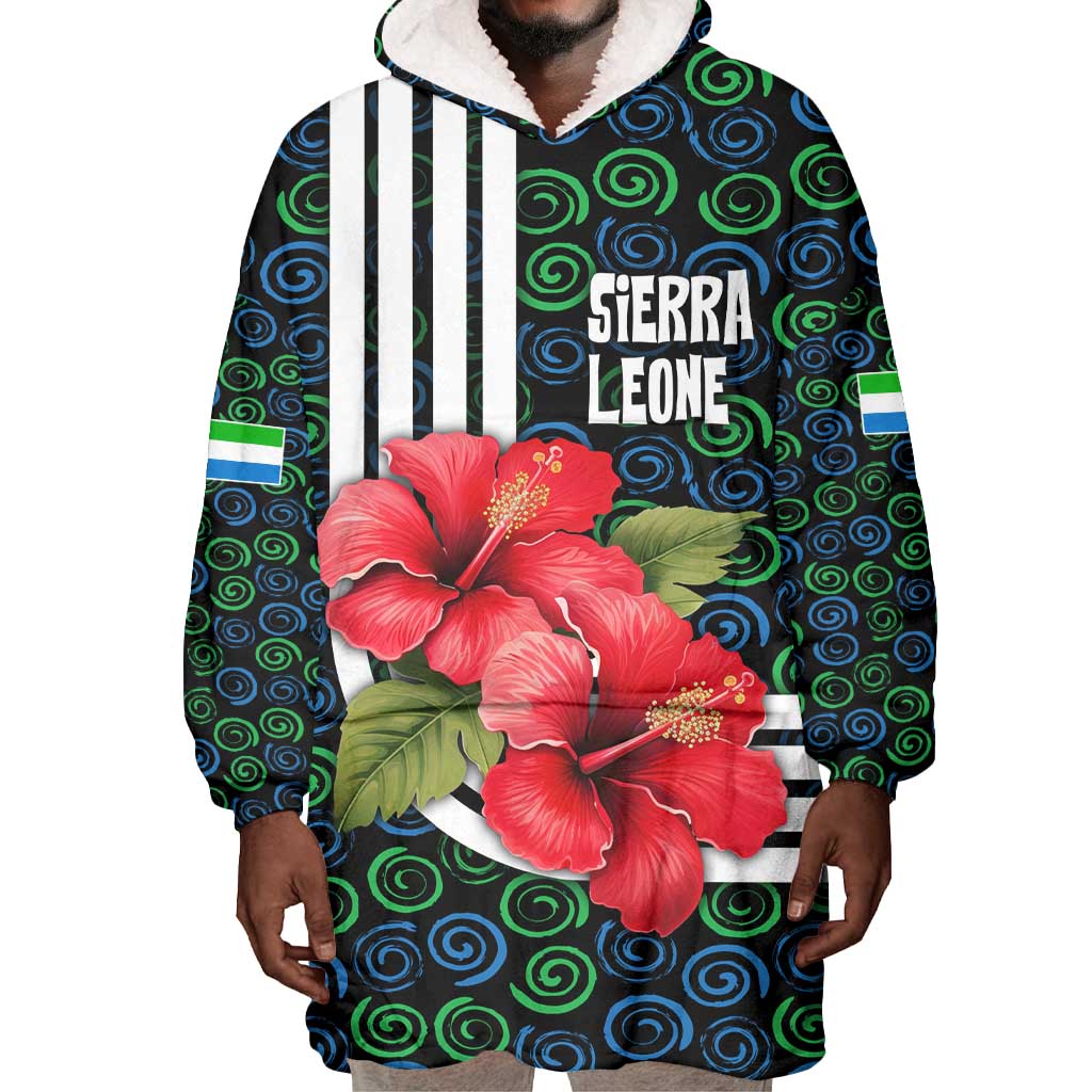 Sierra Leone Wearable Blanket Hoodie Red Hibiscus Floral Design TS04