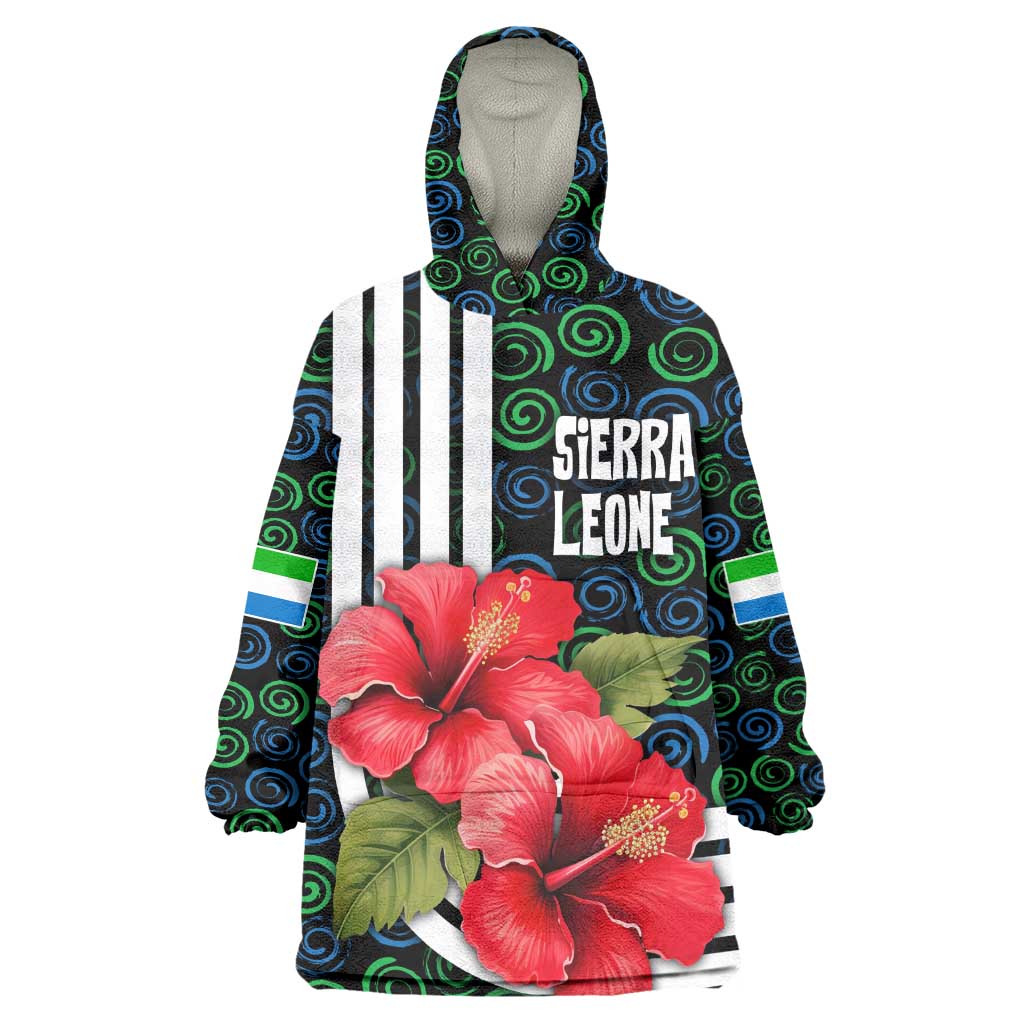 Sierra Leone Wearable Blanket Hoodie Red Hibiscus Floral Design TS04