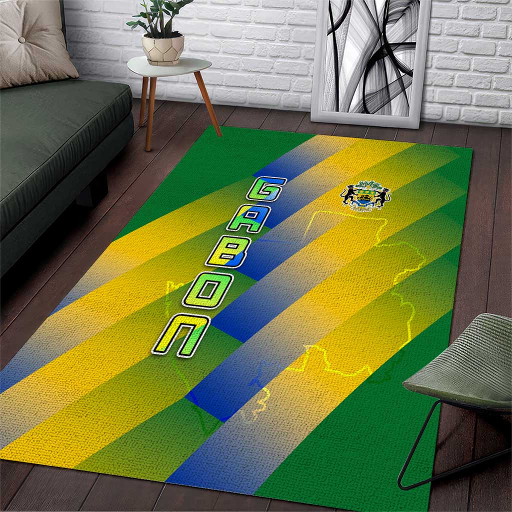 Gabon Flag Area Rug - National Coat of Arms and Vertical Design TS04