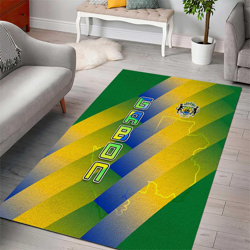 Gabon Flag Area Rug - National Coat of Arms and Vertical Design TS04