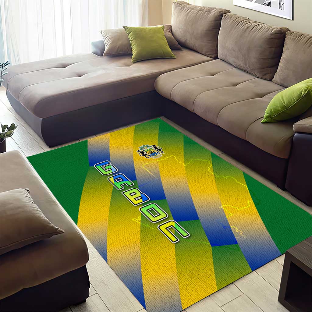 Gabon Flag Area Rug - National Coat of Arms and Vertical Design TS04