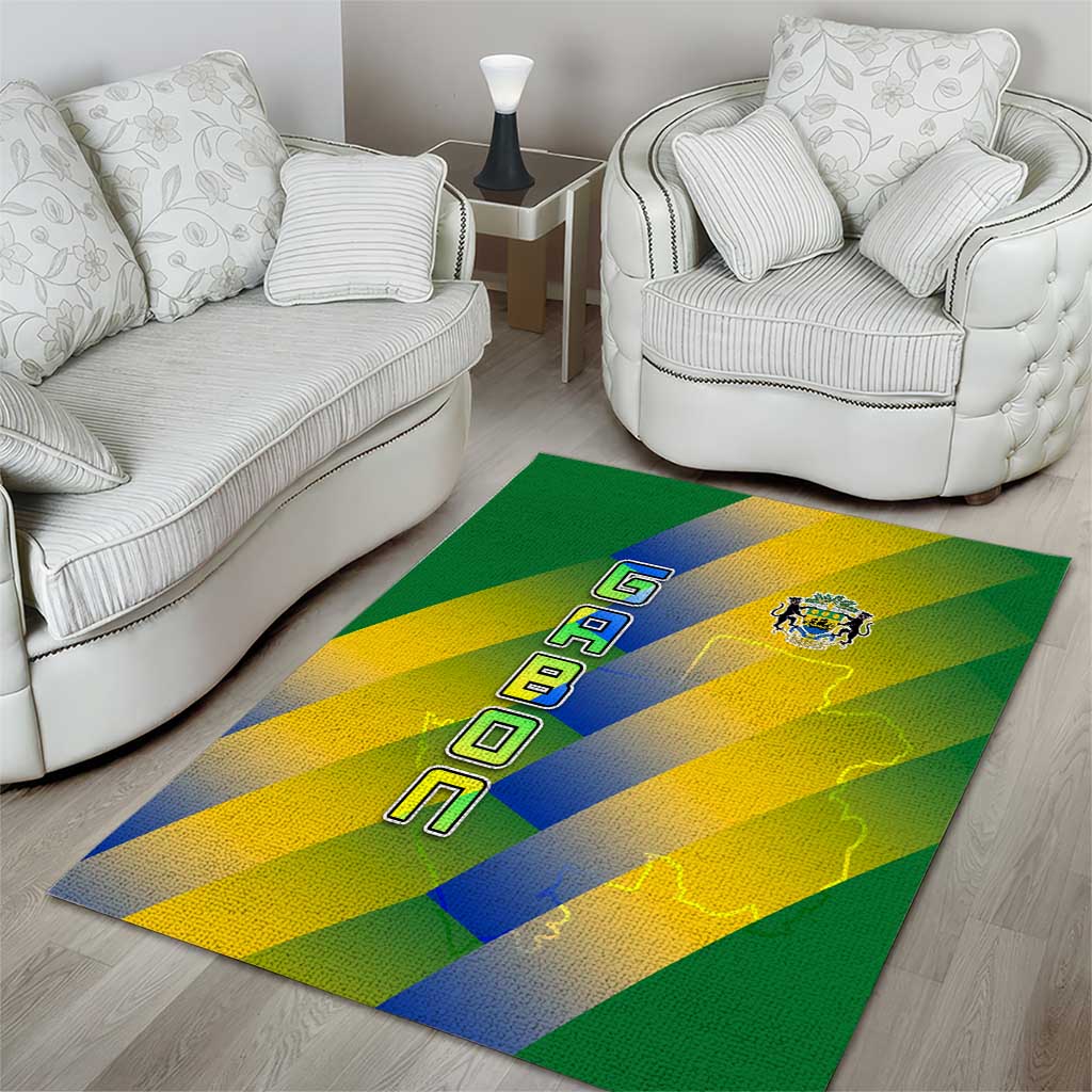 Gabon Flag Area Rug - National Coat of Arms and Vertical Design TS04