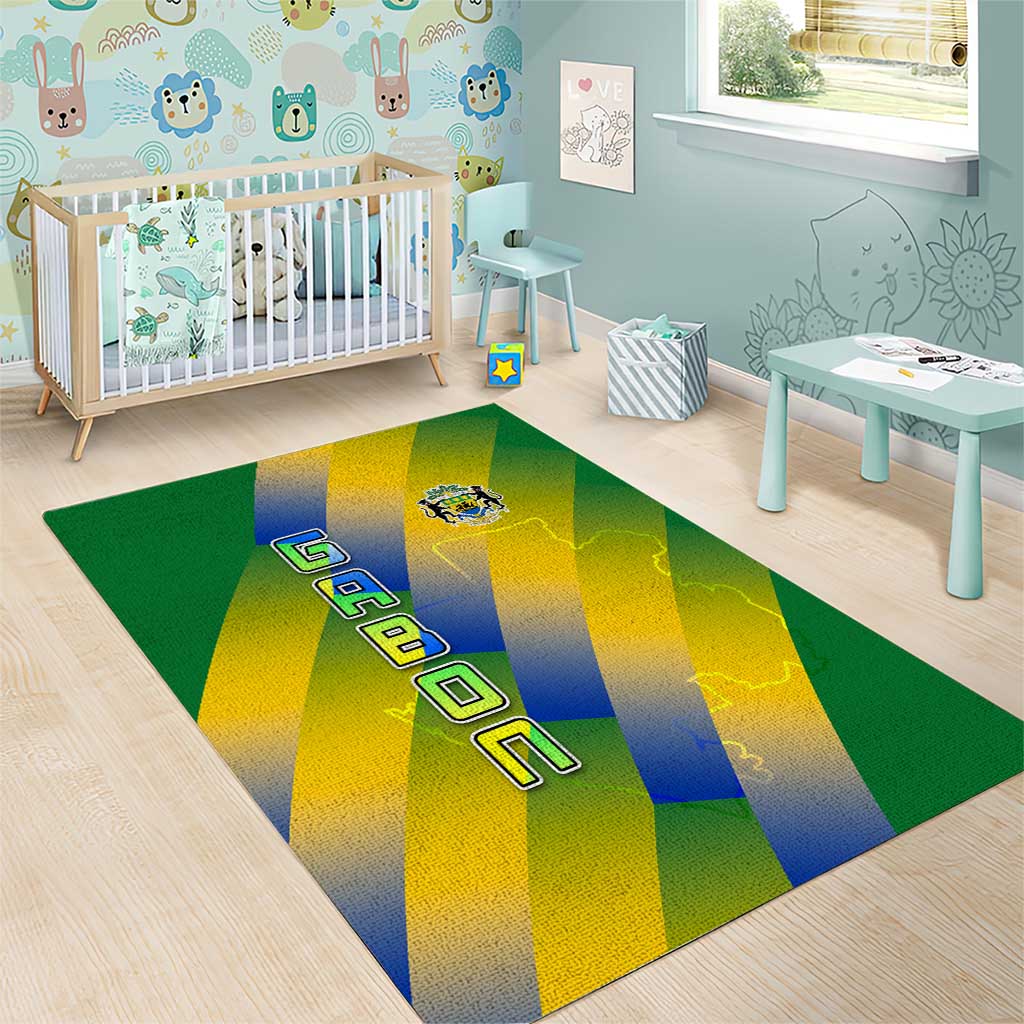 Gabon Flag Area Rug - National Coat of Arms and Vertical Design TS04