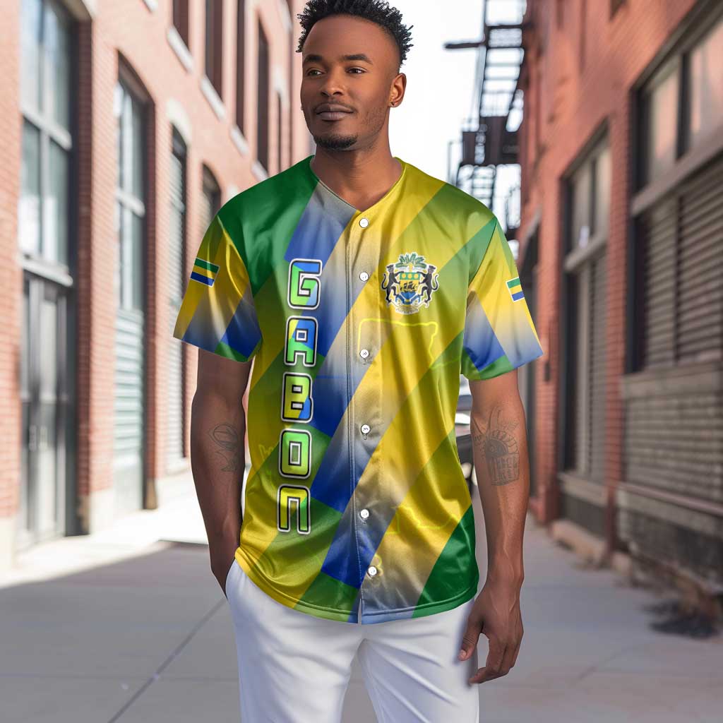 Gabon Flag Baseball Jersey - National Coat of Arms and Vertical Design TS04