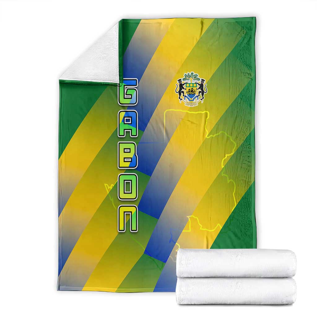 Gabon Flag Blanket - National Coat of Arms and Vertical Design TS04