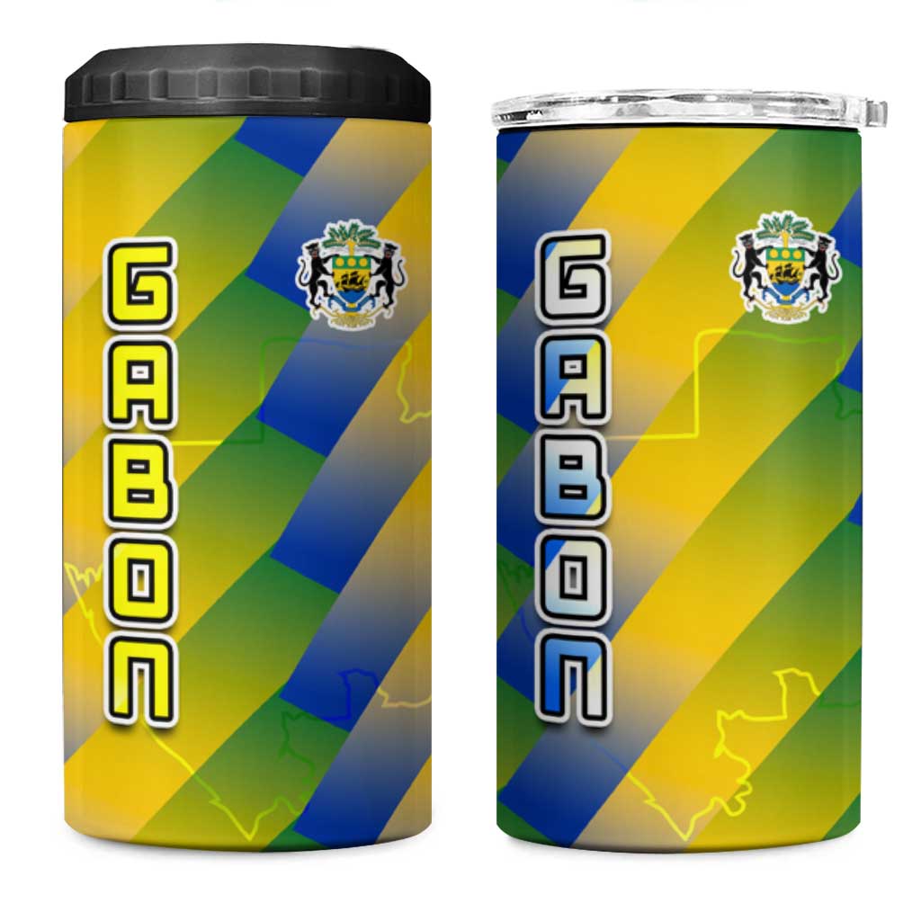 Gabon Flag 4 in 1 Can Cooler Tumbler - National Coat of Arms and Vertical Design TS04