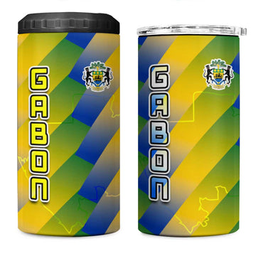 Gabon Flag 4 in 1 Can Cooler Tumbler - National Coat of Arms and Vertical Design TS04