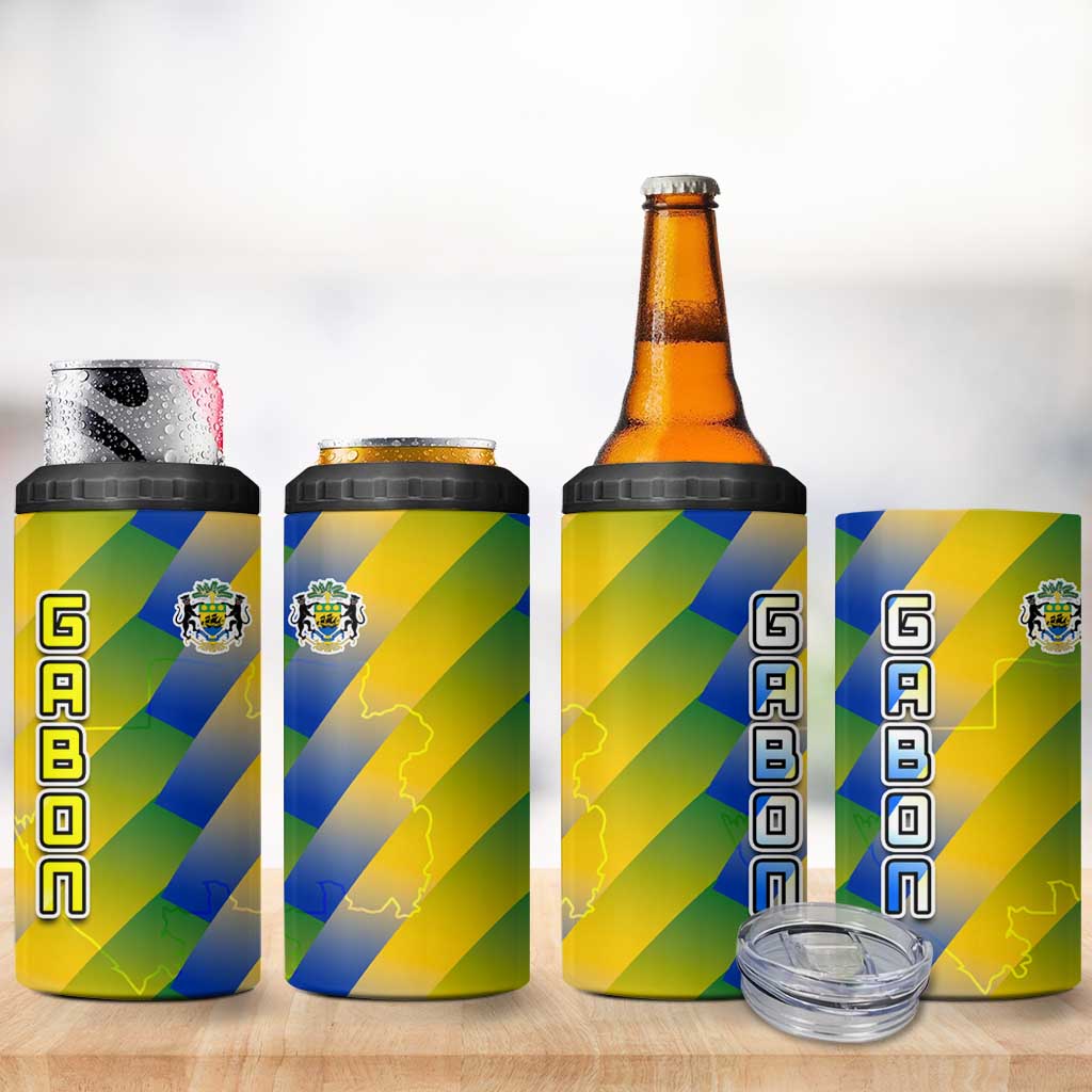 Gabon Flag 4 in 1 Can Cooler Tumbler - National Coat of Arms and Vertical Design TS04
