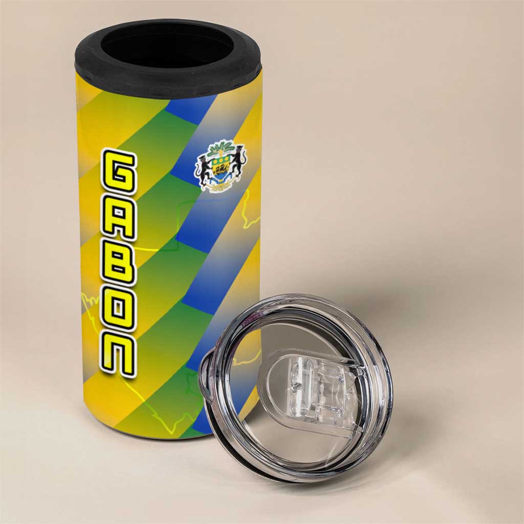 Gabon Flag 4 in 1 Can Cooler Tumbler - National Coat of Arms and Vertical Design TS04
