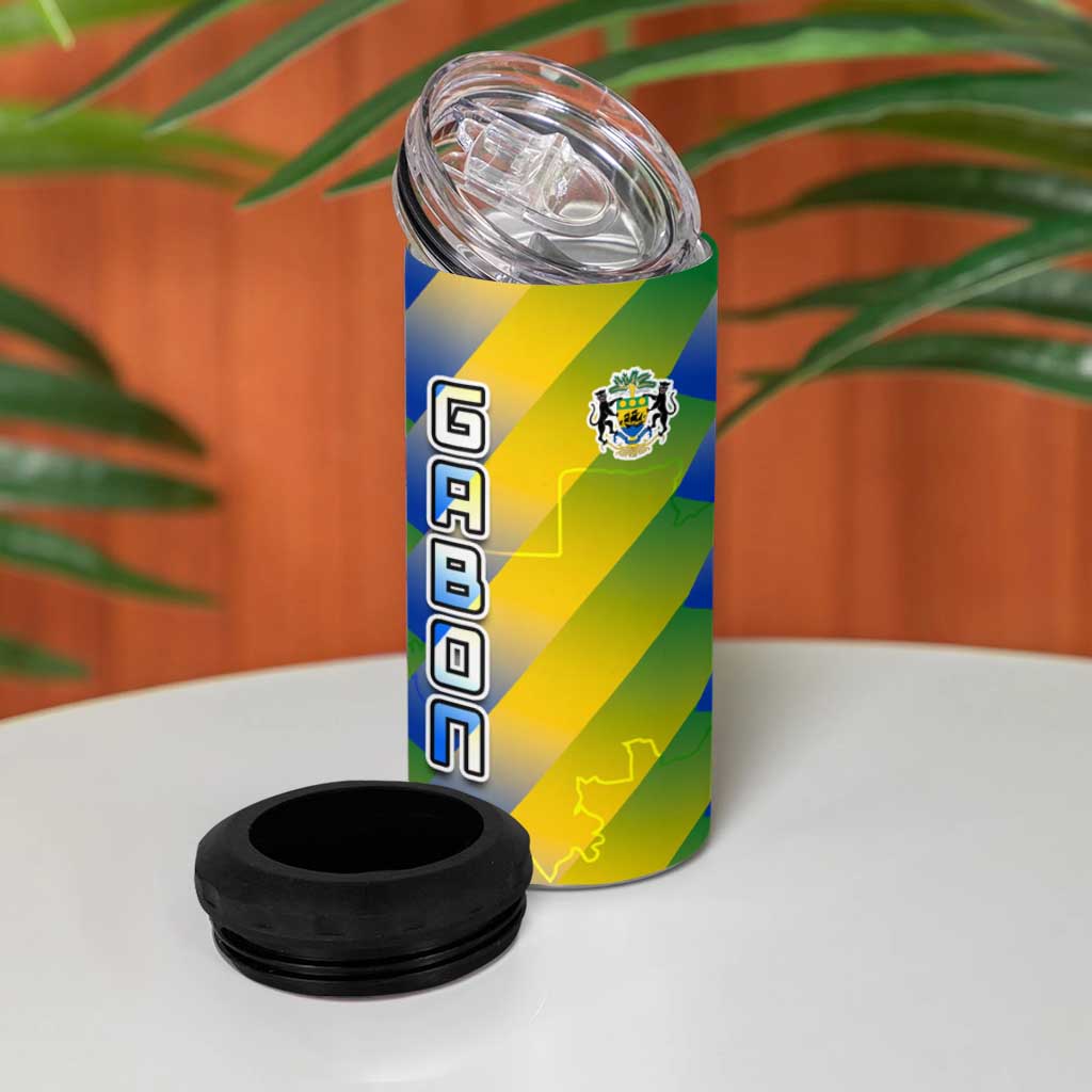 Gabon Flag 4 in 1 Can Cooler Tumbler - National Coat of Arms and Vertical Design TS04