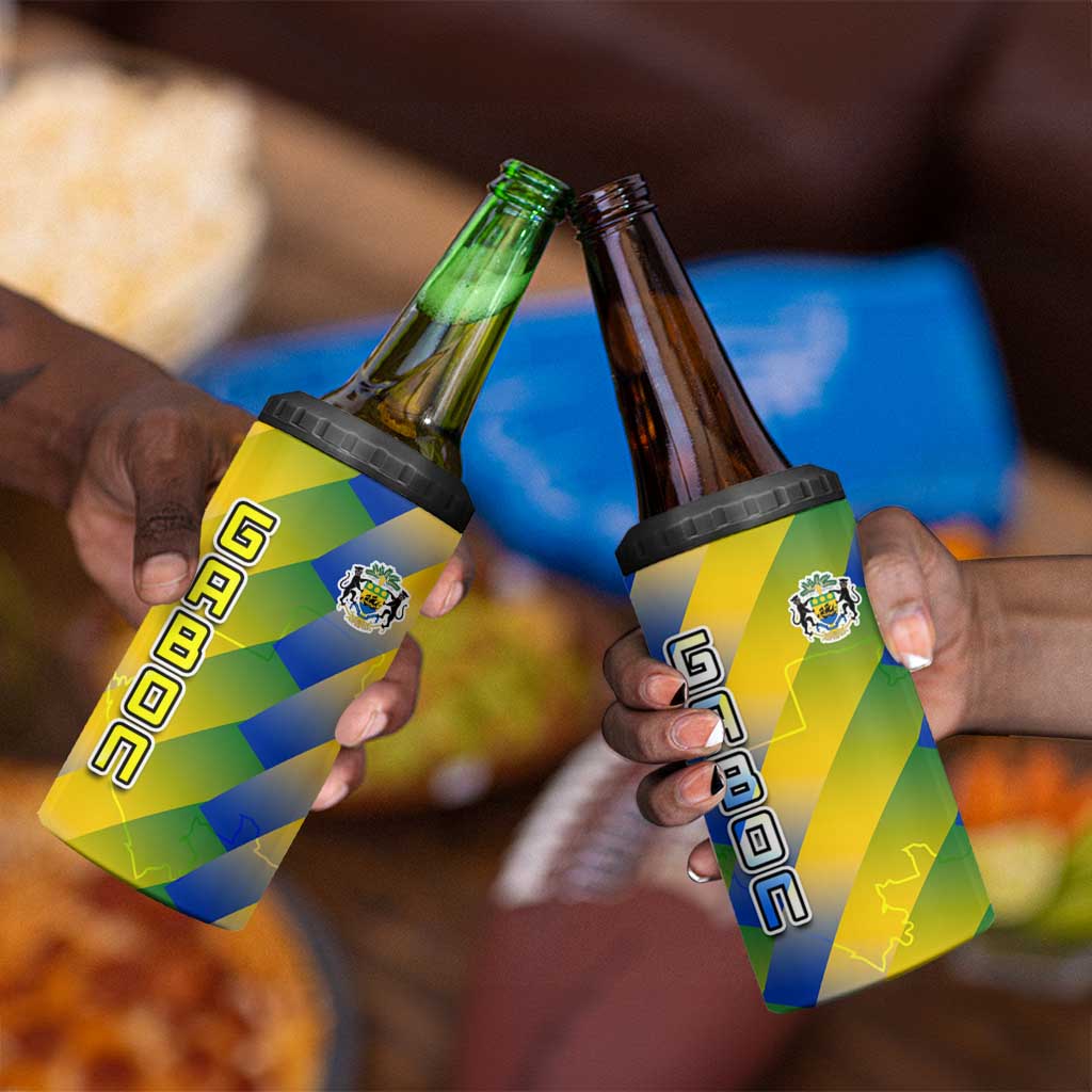 Gabon Flag 4 in 1 Can Cooler Tumbler - National Coat of Arms and Vertical Design TS04