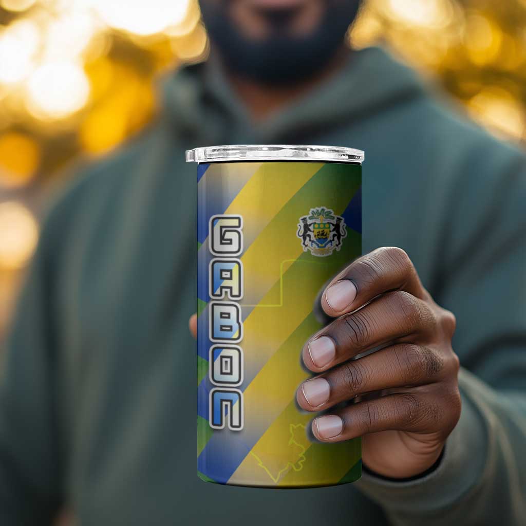 Gabon Flag 4 in 1 Can Cooler Tumbler - National Coat of Arms and Vertical Design TS04