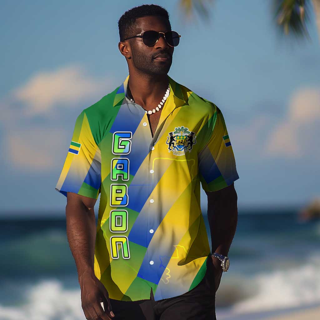 Gabon Flag Hawaiian Shirt - National Coat of Arms and Vertical Design TS04