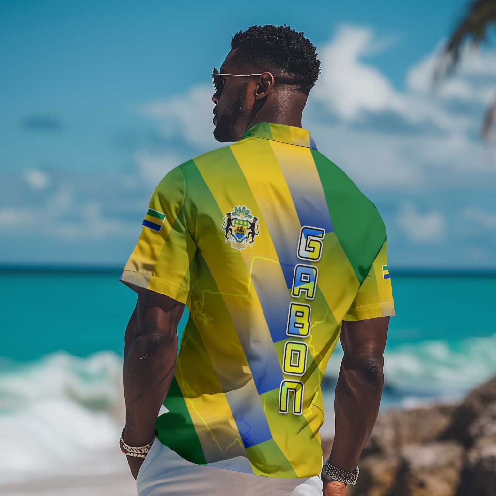 Gabon Flag Hawaiian Shirt - National Coat of Arms and Vertical Design TS04