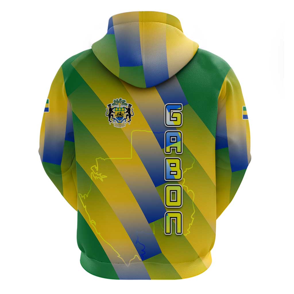 Gabon Flag Colors Hoodie with National Coat of Arms and Vertical Text Design TS04
