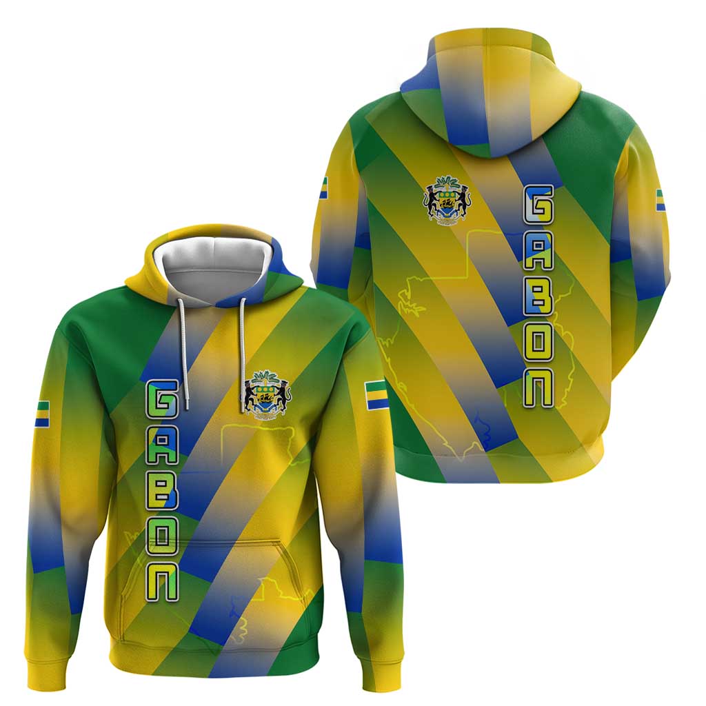 Gabon Flag Colors Hoodie with National Coat of Arms and Vertical Text Design TS04