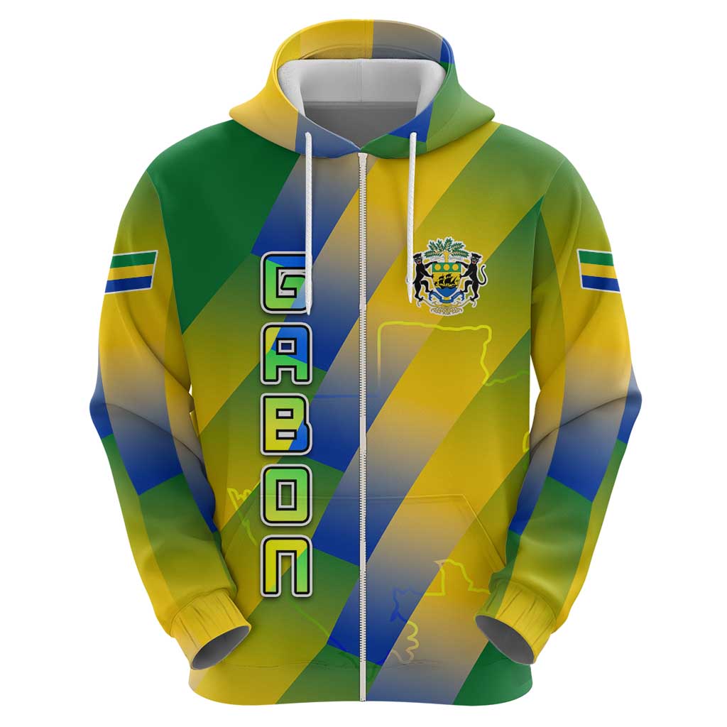 Gabon Flag Colors Hoodie with National Coat of Arms and Vertical Text Design TS04